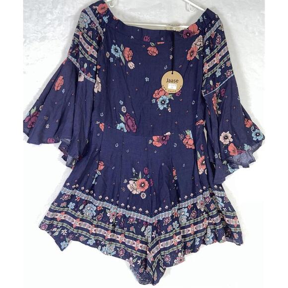 Jaase Dresses & Skirts - Jaase Dress Extra Small Blue Midi Floral Tiered Boho Floaty Flippy Sleeve NWT